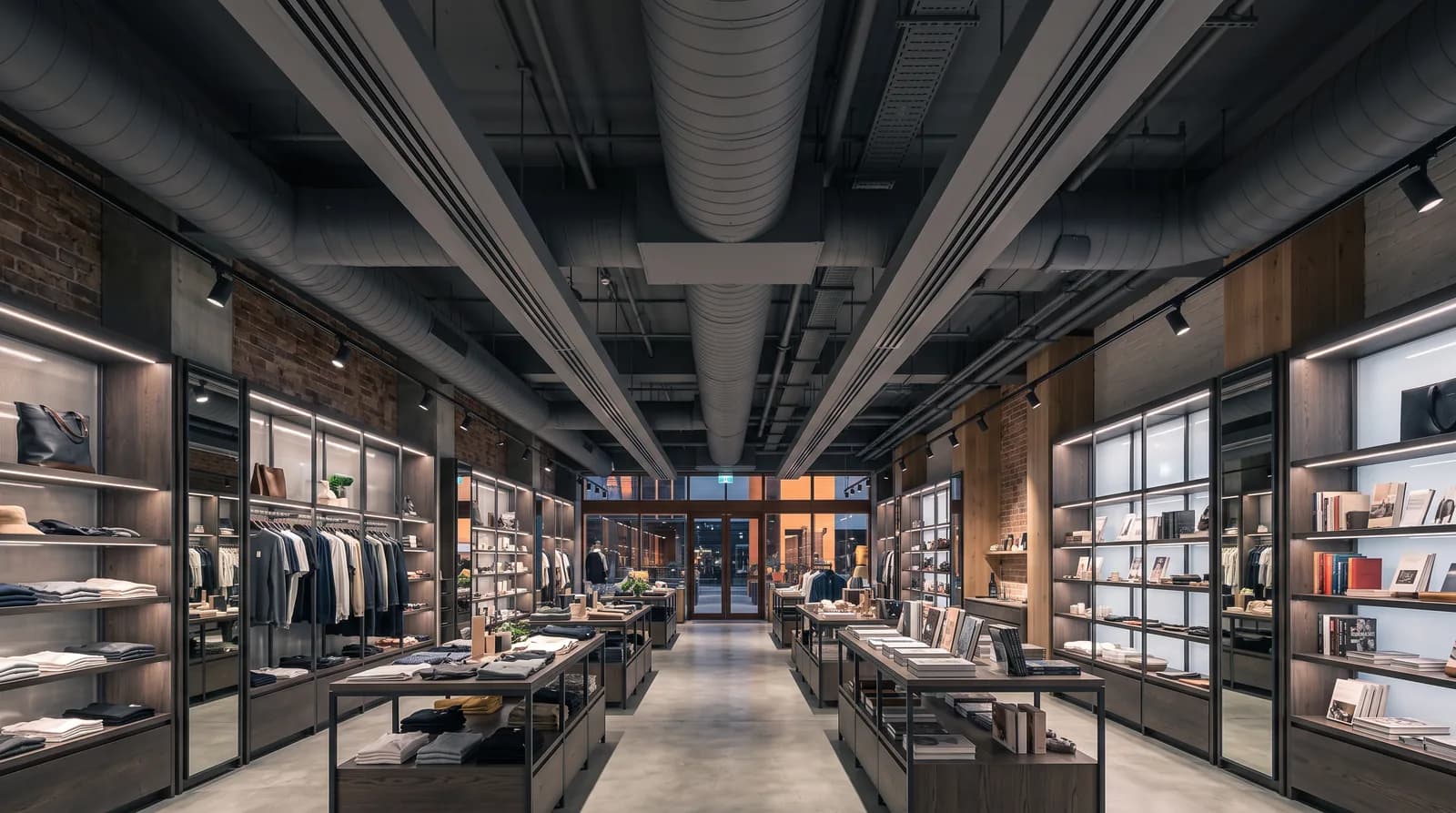 Ducted air conditioning and ceiling diffusers above retail display shelving